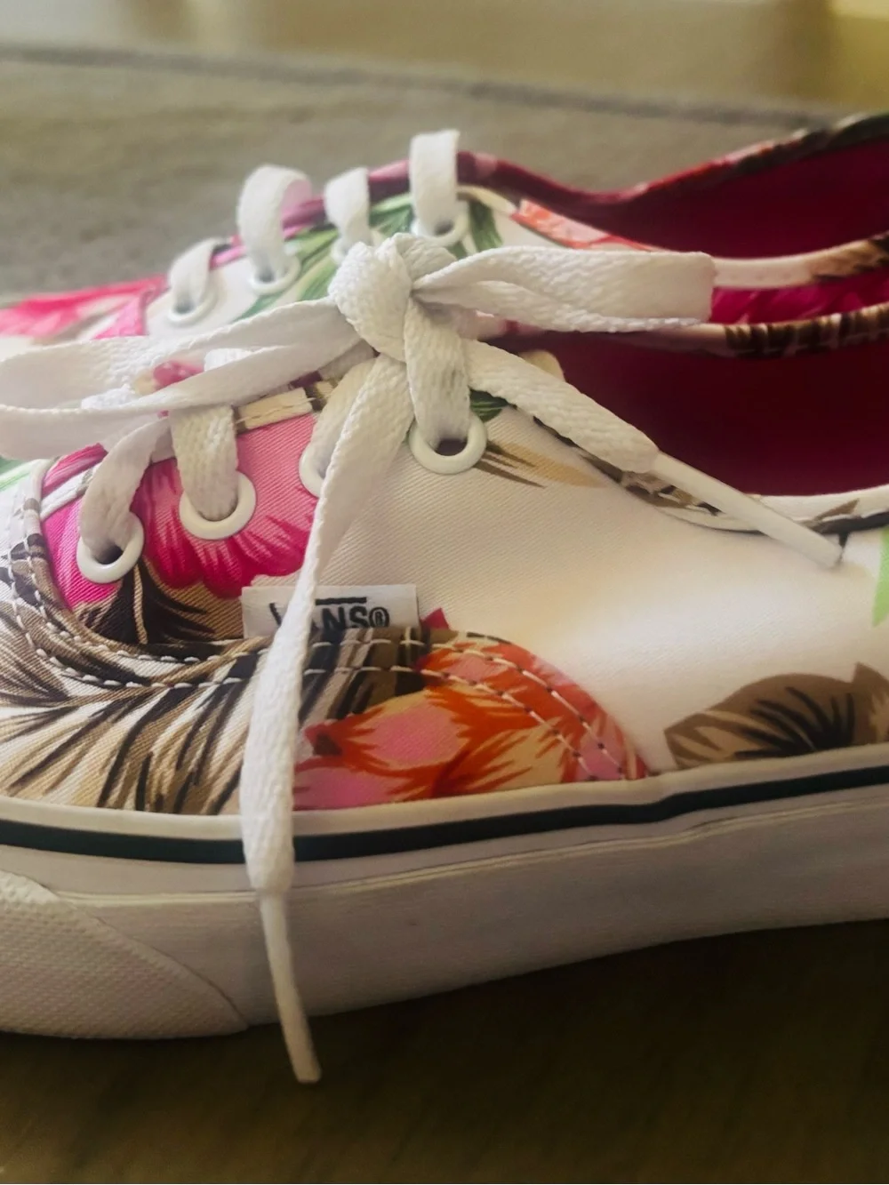 Vans Women's White Canvas Sneakers with Pink & Green Floral Print